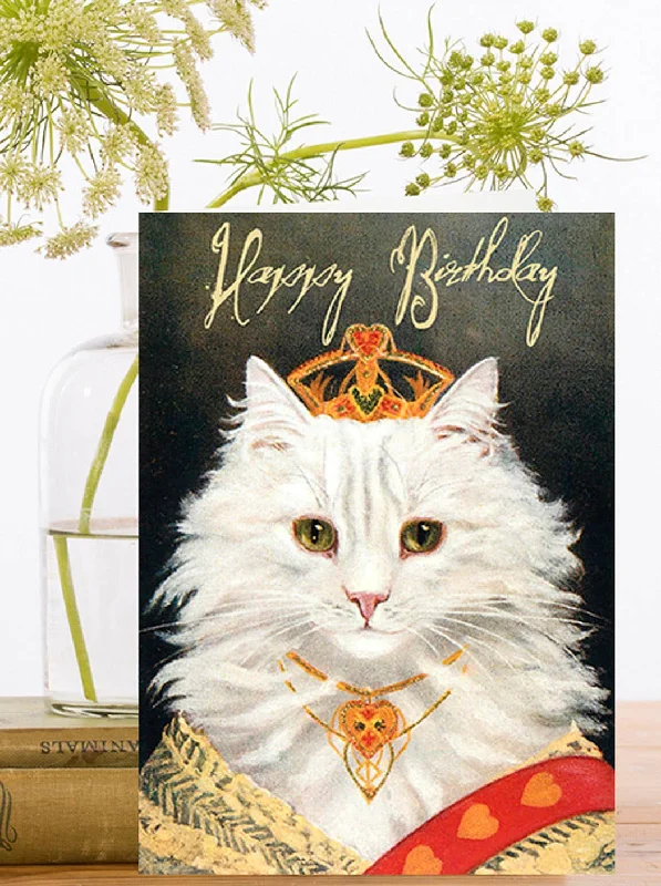 Crowned Cat Hand Glittered Birthday Card