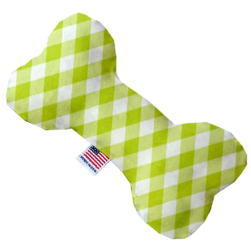 Plush Bone Dog Toy Lime Green Plaid