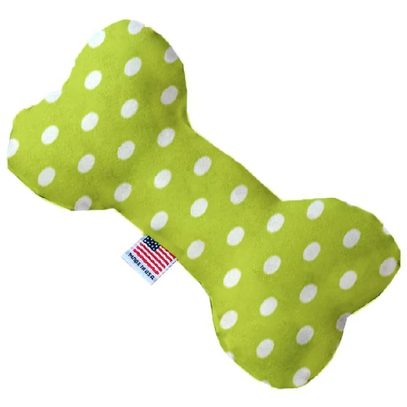 Plush Bone Dog Toy Lime Green Polka Dots