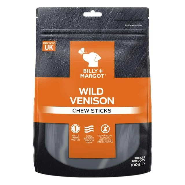 Billy & Margot Venison Chew Sticks Dog Treats   100g