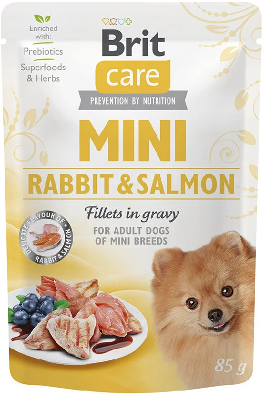 BRIT CARE Dog Mini Plic, File de iepure şi somon, în sos 85g