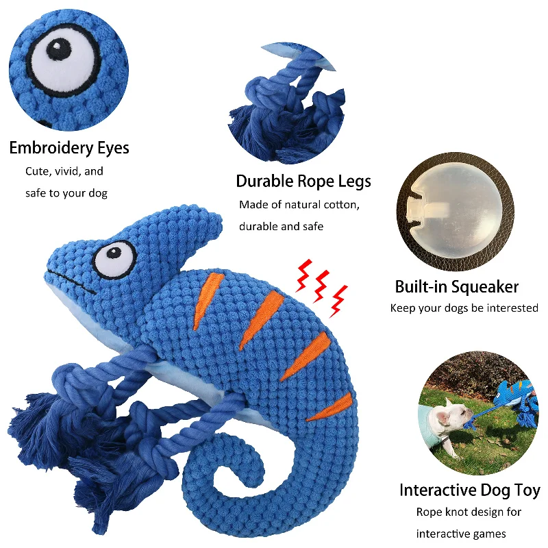 Chameleon Shape Plush Dog Squeaky Toys - Large