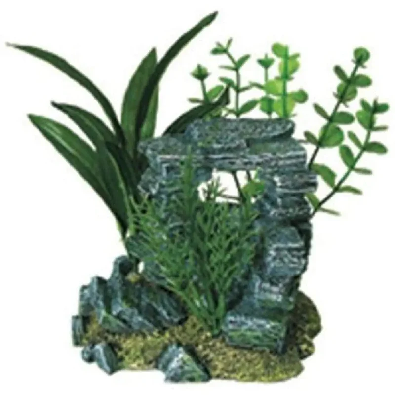 Exotic Environments Rock Arch with Plants Aquarium Ornament, Small