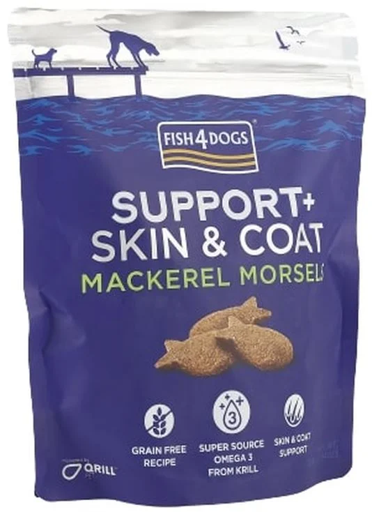 FISH4DOGS Support+ Skin & Coat Recompensă pentru câini, biscuiţi cu Macrou 225g