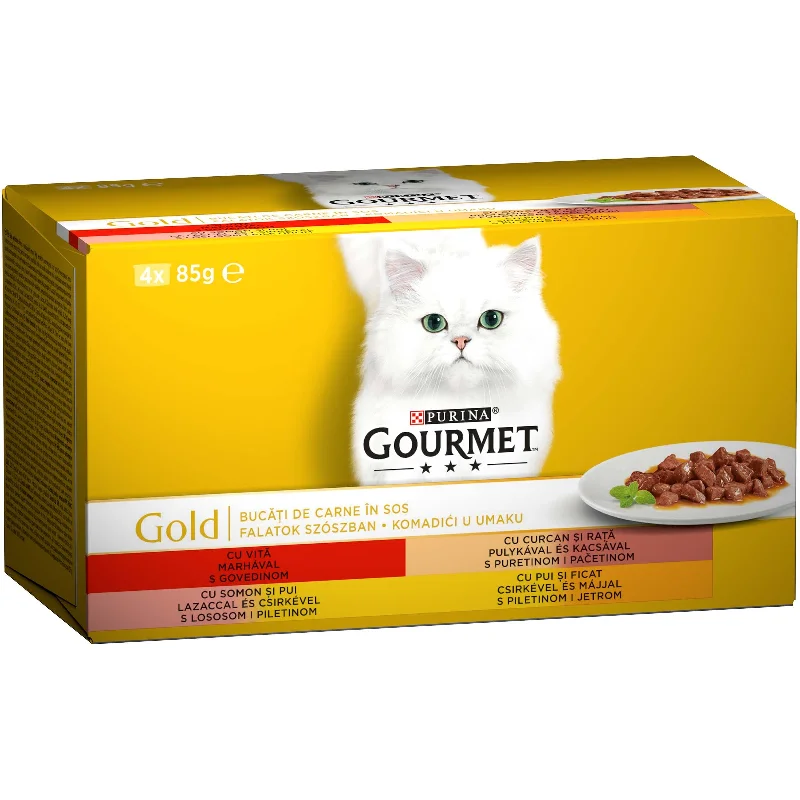 GOURMET Gold Multipack, s gov., pur/pač., pil/jetra, los/pil, komadići, 4x85g