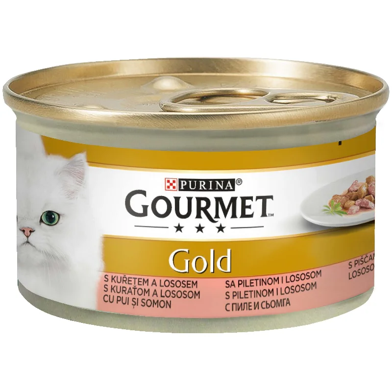 GOURMET Gold s piletinom i lososom, komadići u umaku, 85g