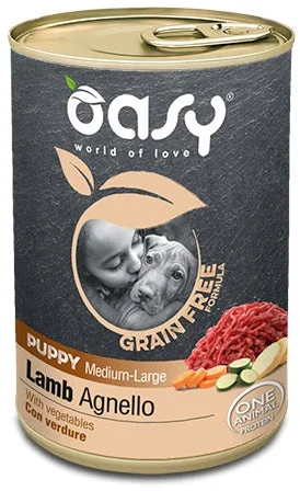 OASY Conservă pentru câini, PUPPY, Medium/Large, cu Miel, fără cereale 400g