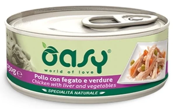 OASY Specialita' Naturali Conservă pentru câini, cu Pui, Ficat şi Legume 150g