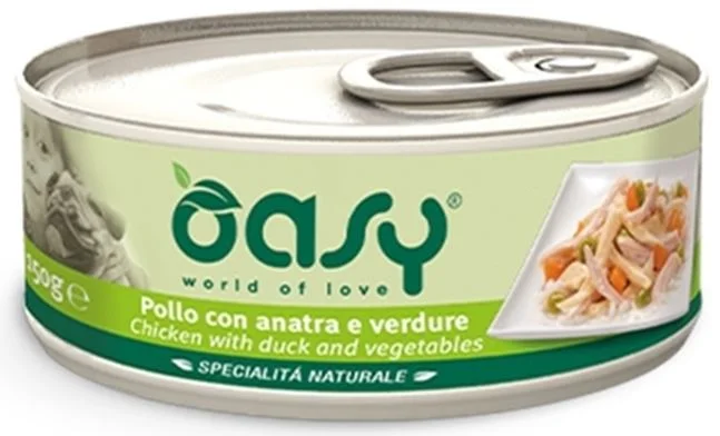 OASY Specialita' Naturali Conservă pentru câini, cu Pui, Raţă şi Legume 150g