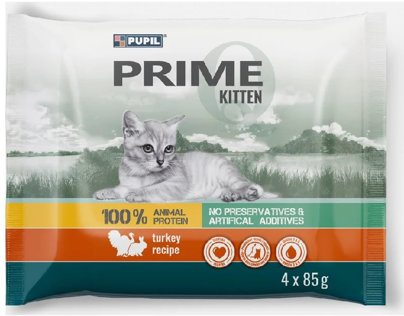 PUPIL PRIME KITTEN Multipack, cu Curcan şi Iepure 4x85g