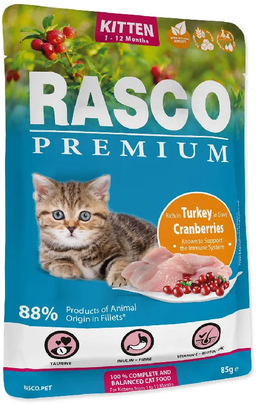 RASCO Premium Plic pentru KITTEN, Curcan şi Merişoare 85g