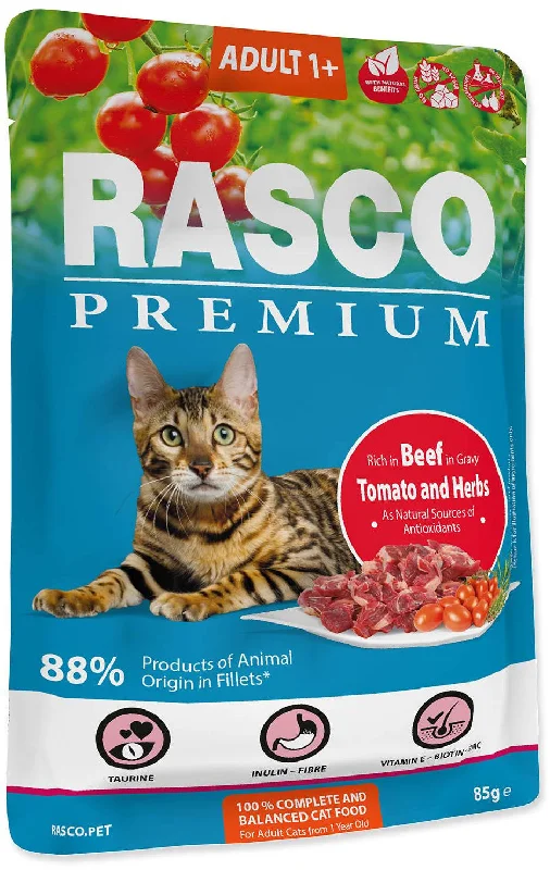 RASCO Premium Plic pentru pisici adulte, cu Vită, Roşii şi Ierburi 85g