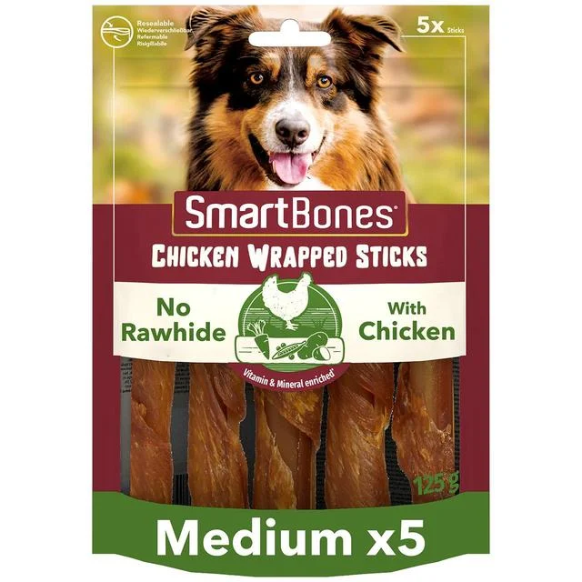 SmartBones 5 Chicken Wrapped Rawhide Free Sticks Dog Treats   5 per pack