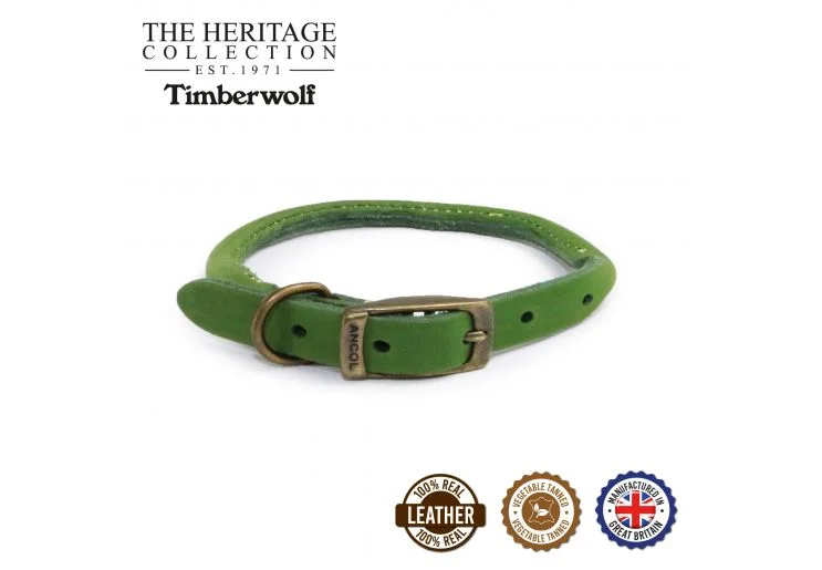 Ancol - Timberwolf Round Leather Collar - Green - Size 7 (50-59cm)