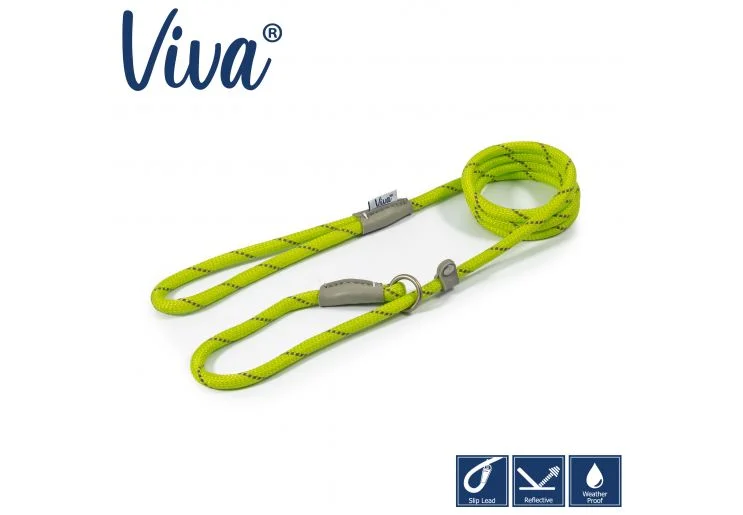 Ancol - Viva Nylon Reflective Rope Slip Lead - Lime - 150cm x 12mm (Max 50kg)