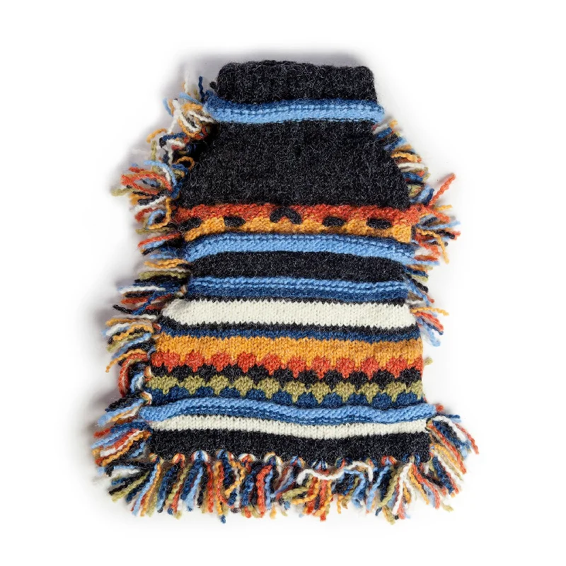 PERUVIAN KNITS | Fringe Poncho Sweater in Blue Stripe