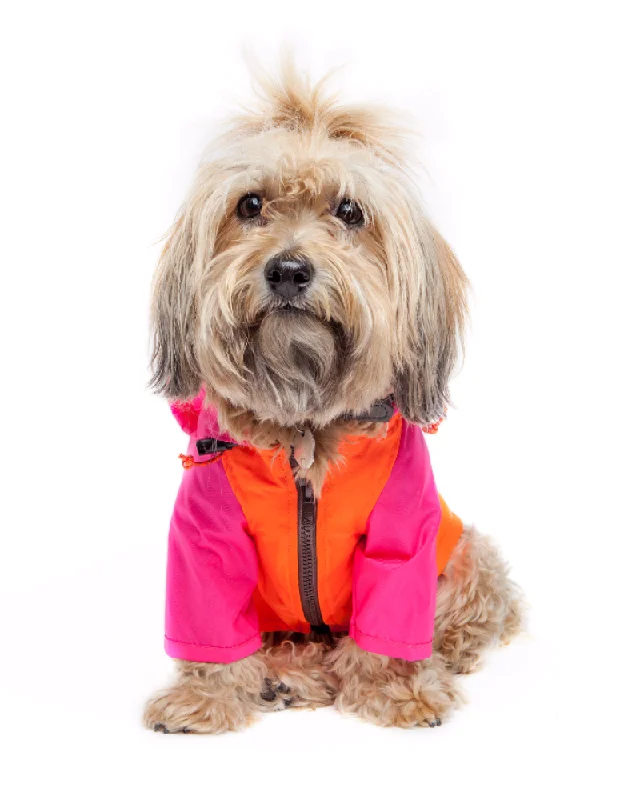 Nylon Colorblock Dog Rainbreaker in Neon Pink + Orange (Exclusive to DOG & CO.)